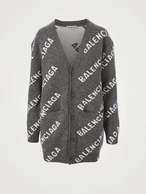 Wool Cardigan Logo Print