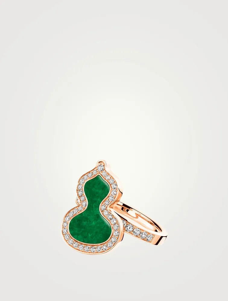 Small Wulu 18K Rose Gold Ring With Diamonds And Jade