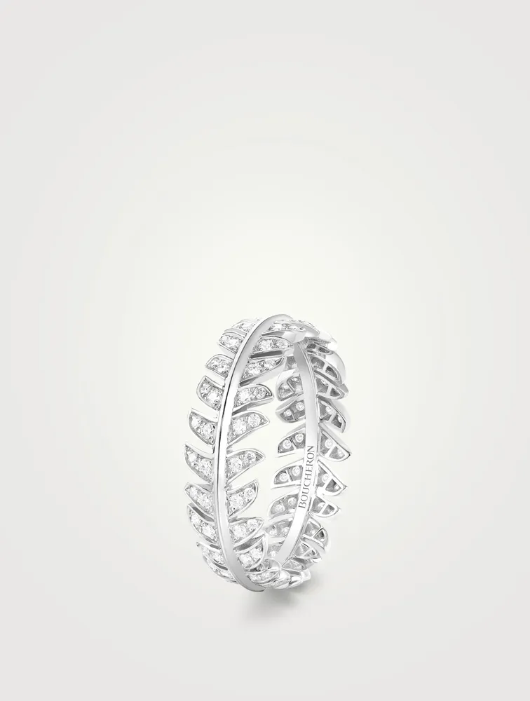 Plume De Paon White Gold Wedding Band With Diamonds