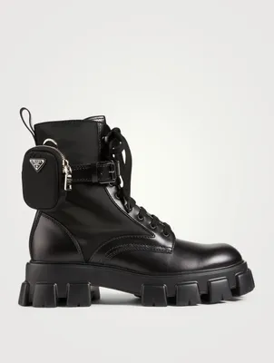 Leather And Nylon Platform Combat Boots With Pouches