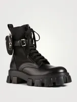 Leather And Nylon Platform Combat Boots With Pouches