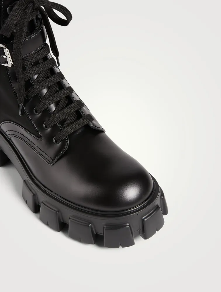Leather And Nylon Platform Combat Boots With Pouches
