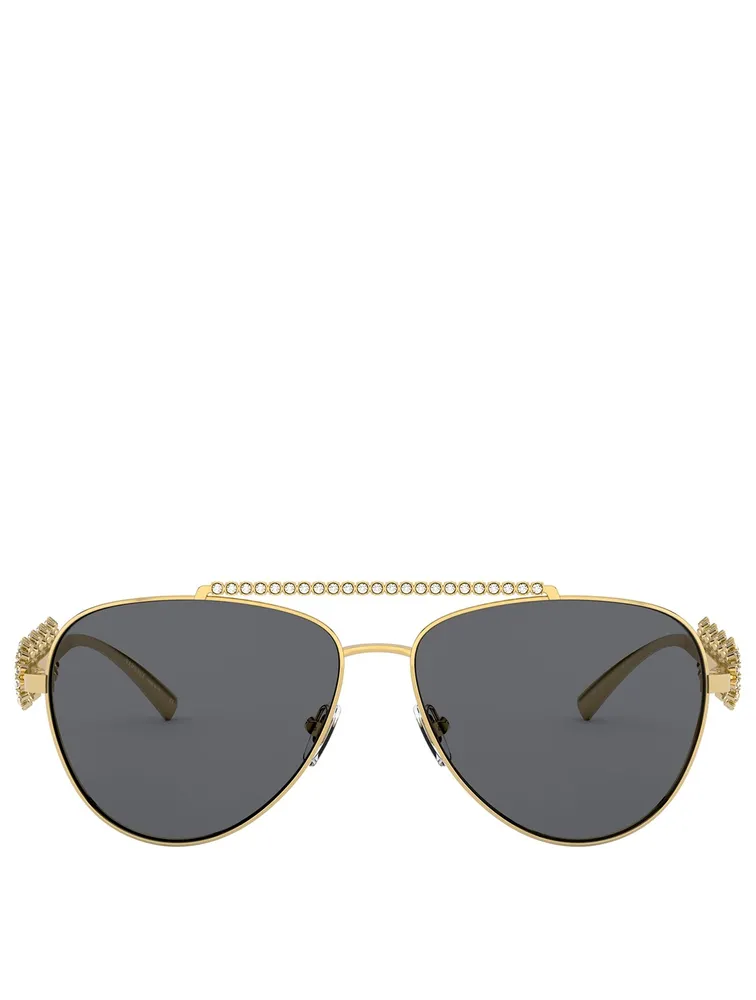 Signature Medusa Aviator Sunglasses With Crystals