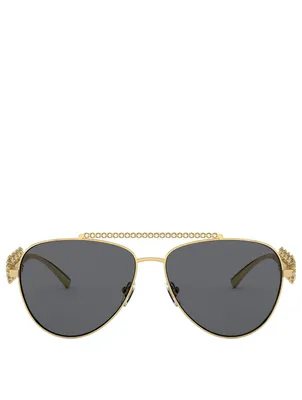 Signature Medusa Aviator Sunglasses With Crystals