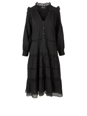 Henriette Long-Sleeve Midi Dress With Lace