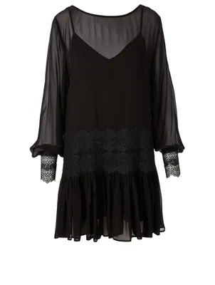 Anabelle Long-Sleeve Mini Dress With Lace