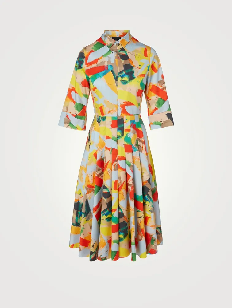 Cotton A-Line Shirt Dress Print Stroke