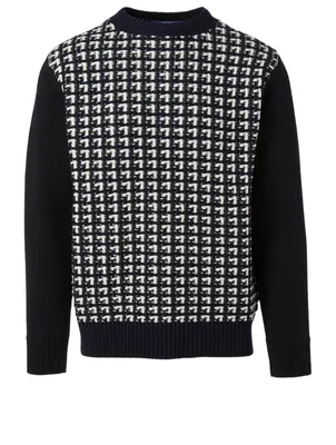 Wool Crewneck Sweater Check Print