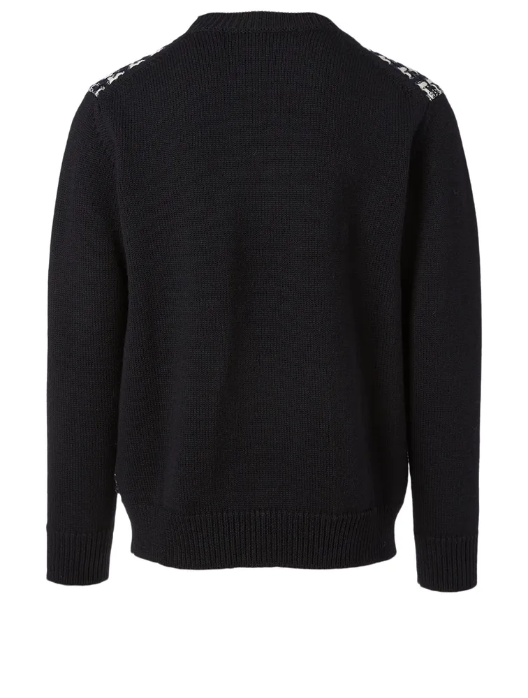 Wool Crewneck Sweater Check Print