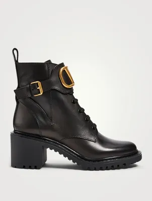VLOGO Leather Heeled Combat Boots