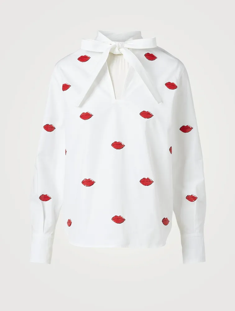 Cotton Blouse Lip Print