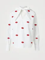 Cotton Blouse Lip Print