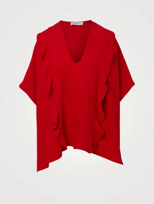 Georgette Silk V-Neck Blouse With Ruffles