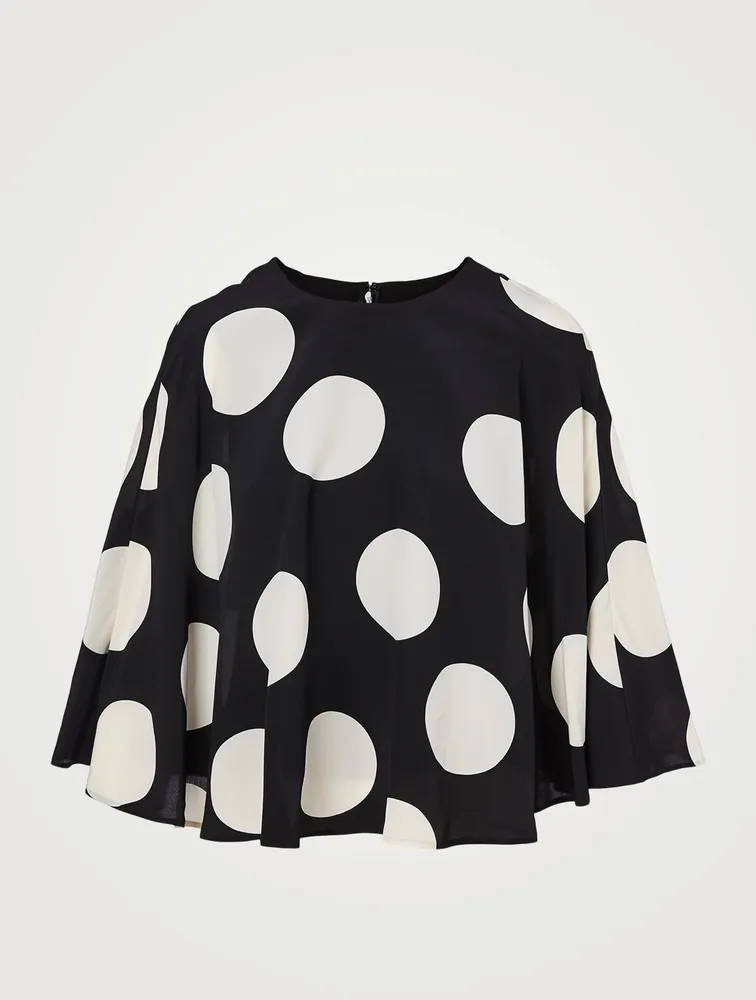 Crepe de Chine Silk Blouse Patchy Big Dots Print