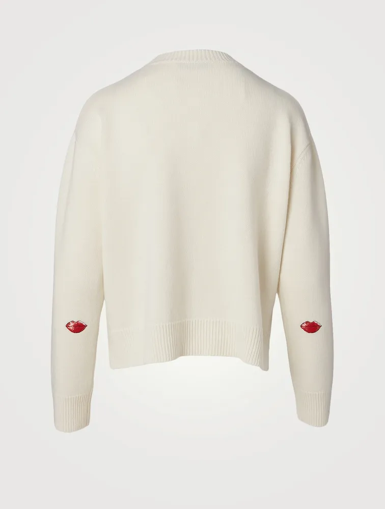 Wool And Cashmere Crewneck Sweater With Embroidered Lips