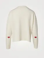 Wool And Cashmere Crewneck Sweater With Embroidered Lips