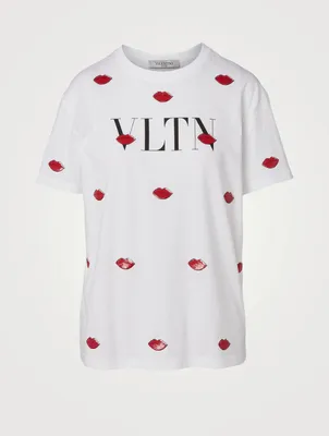 VLTN Cotton T-Shirt With Embroidered Lips
