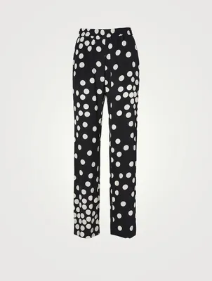 Crepe de Chine Pants With Patchy Big Dots Print