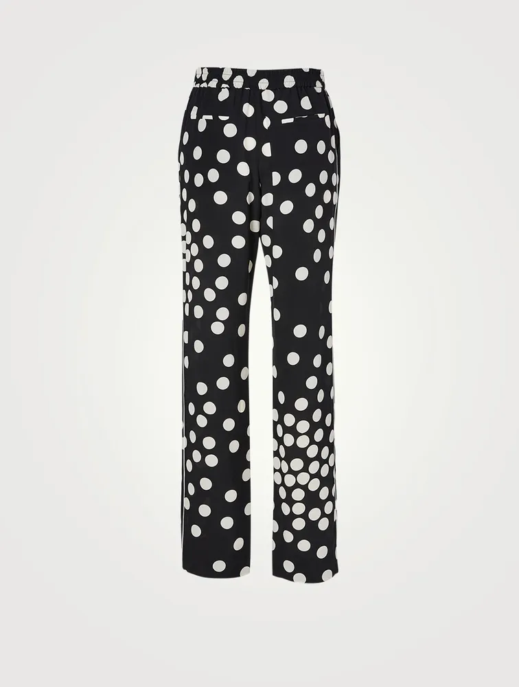 Crepe de Chine Pants With Patchy Big Dots Print