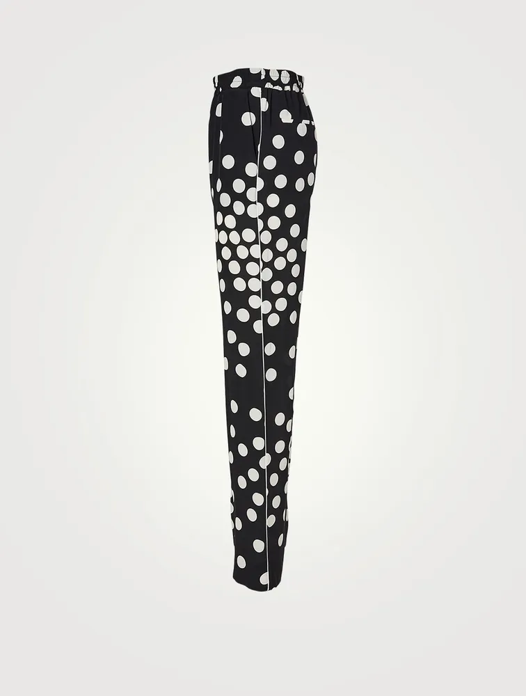 Crepe de Chine Pants With Patchy Big Dots Print