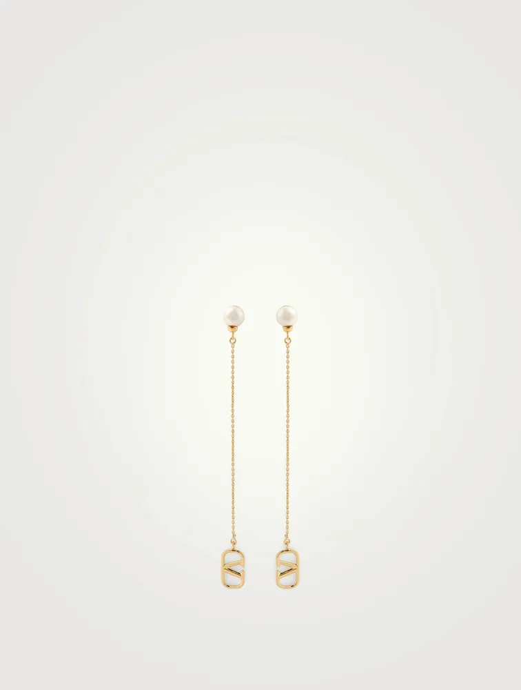 Faux Pearl VLOGO Chain Drop Earrings