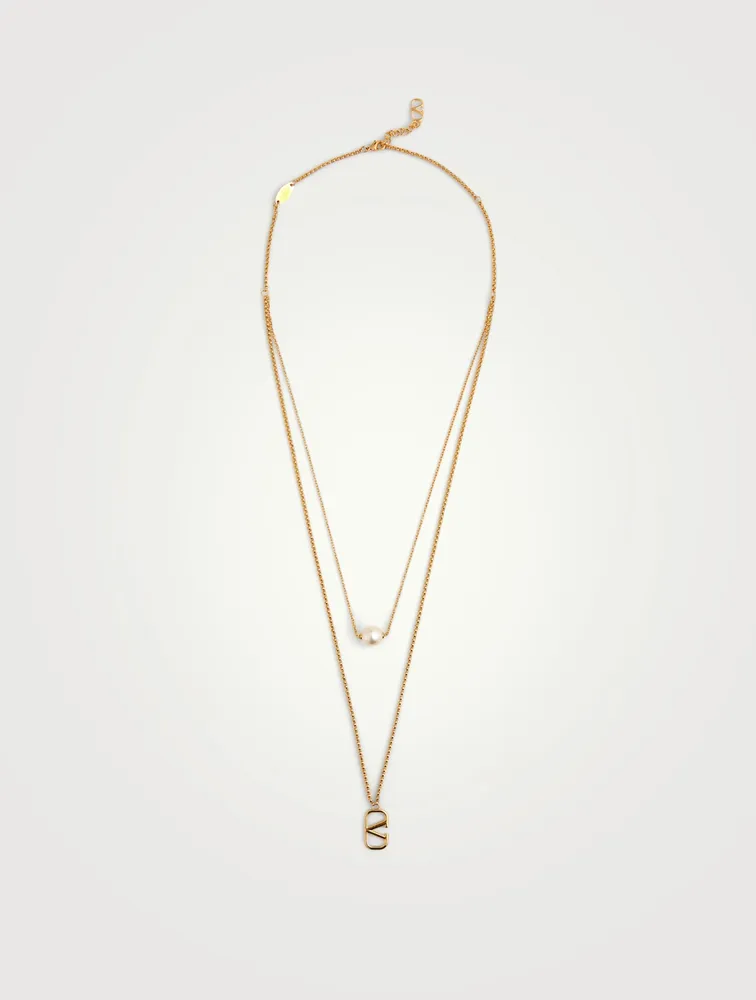 VLOGO Layered Necklace With Faux Pearl