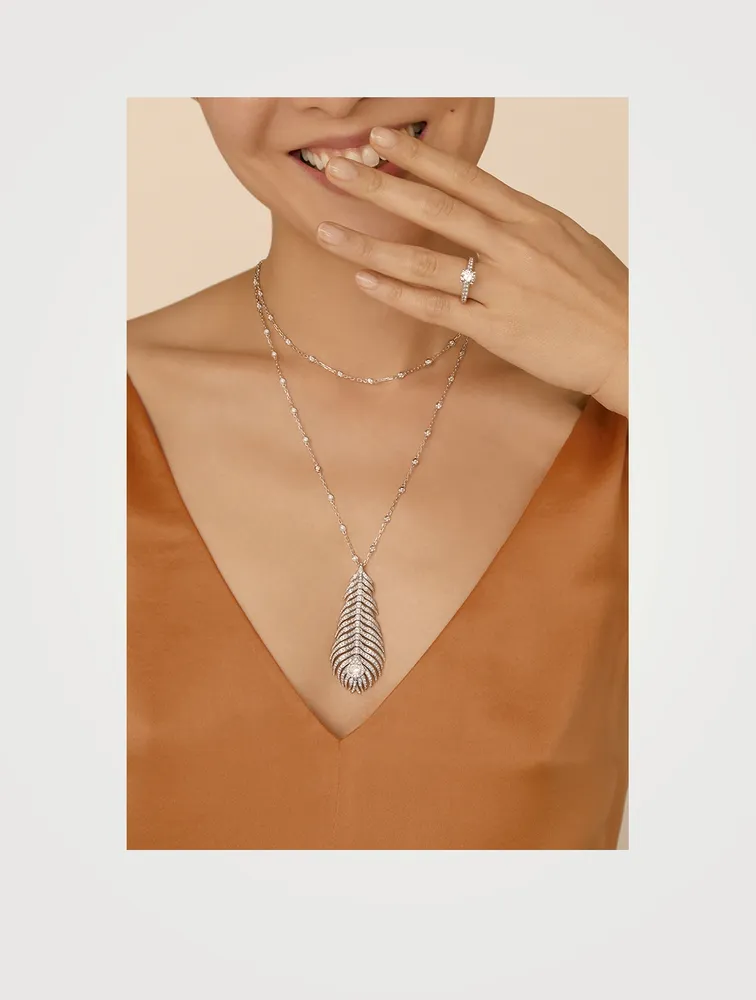Plume De Paon White Gold Layered Pendant Necklace With Diamonds