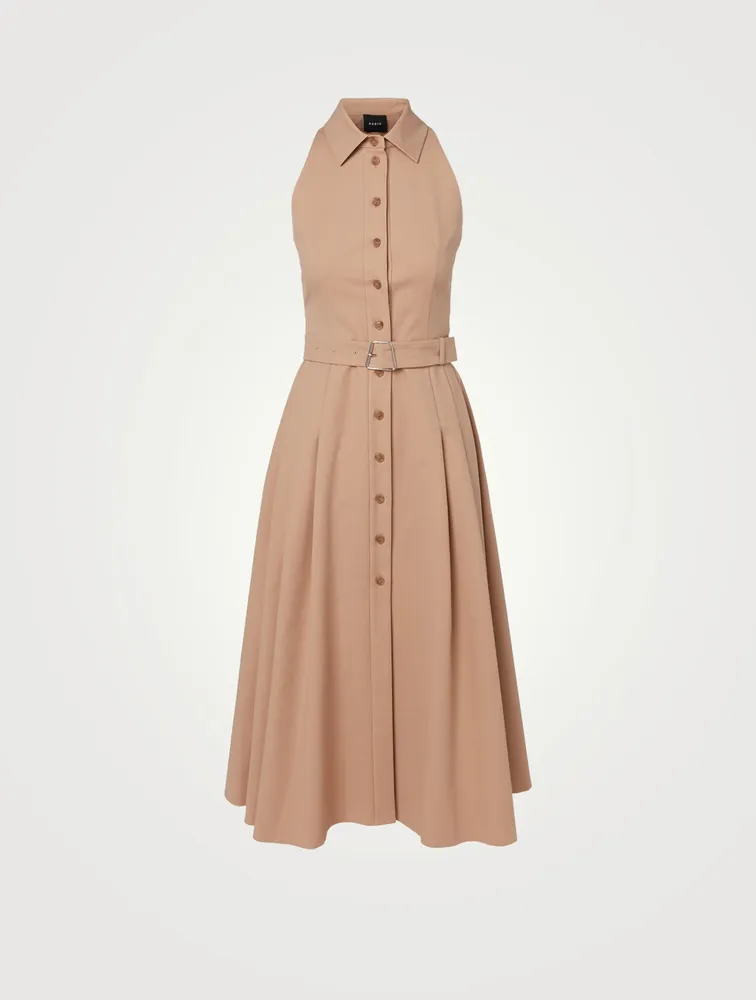 Cotton Poplin Midi Shirt Dress With Belt