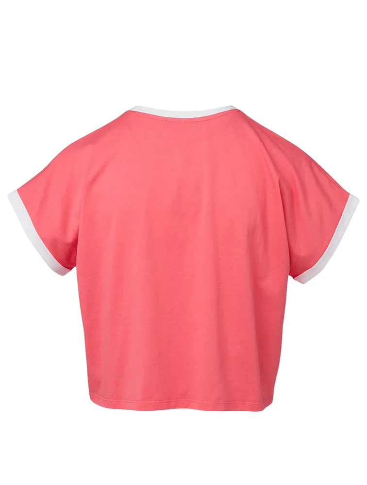 Cotton Cropped T-Shirt With Flocked Logo