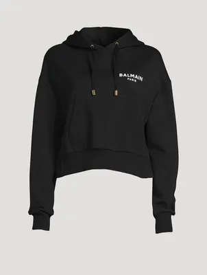 Cotton Cropped Hoodie With Logo