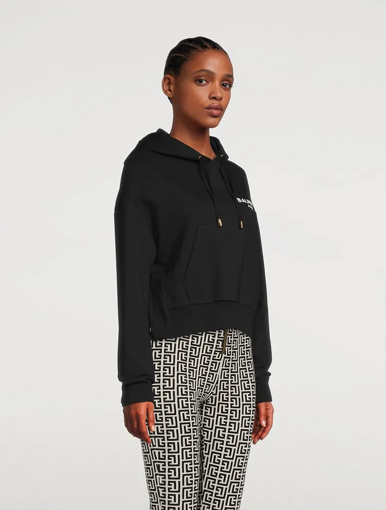 Cotton Cropped Hoodie With Logo