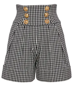 Cotton High-Waisted Shorts Gingham Print