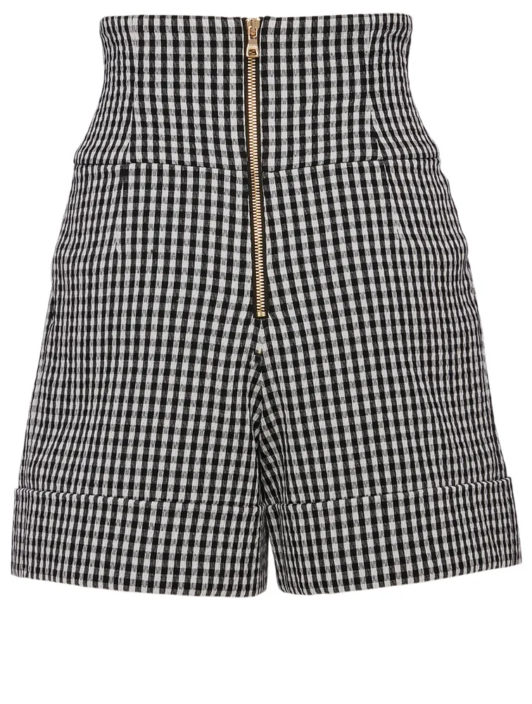 Cotton High-Waisted Shorts Gingham Print