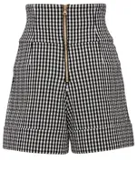 Cotton High-Waisted Shorts Gingham Print