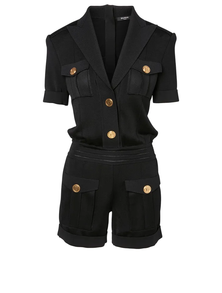 Peak-Lapel Short Jumpsuit