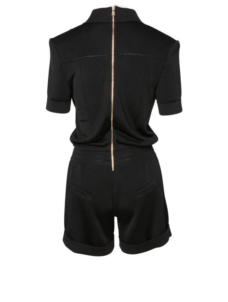 Peak-Lapel Short Jumpsuit