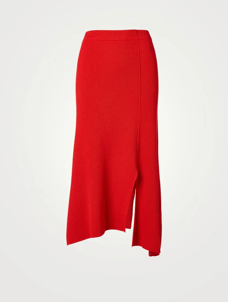 Wool-Blend Asymmetrical Midi Skirt