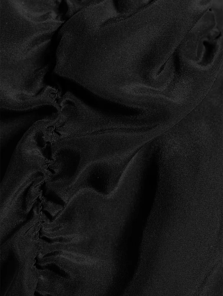 Silk Shirred-Sleeve Top