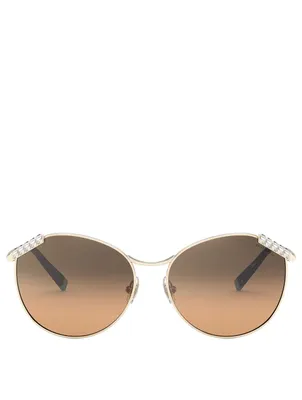 Wheat Leaf Round Sunglasses With Crystal