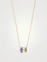 Blue Edition Quatre Mini Gold Ring Pendant Necklace With Ceramic And Diamonds