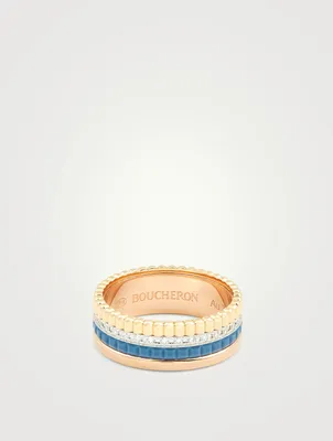Small Blue Edition Quatre Gold Ring With Ceramic And Diamonds