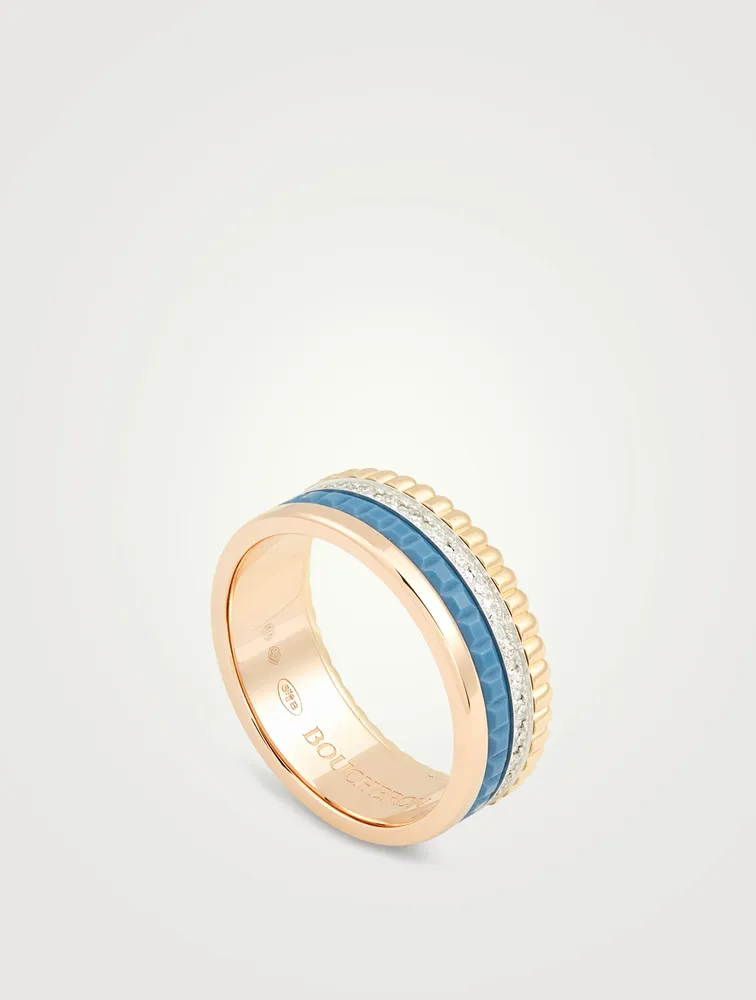 Small Blue Edition Quatre Gold Ring With Ceramic And Diamonds