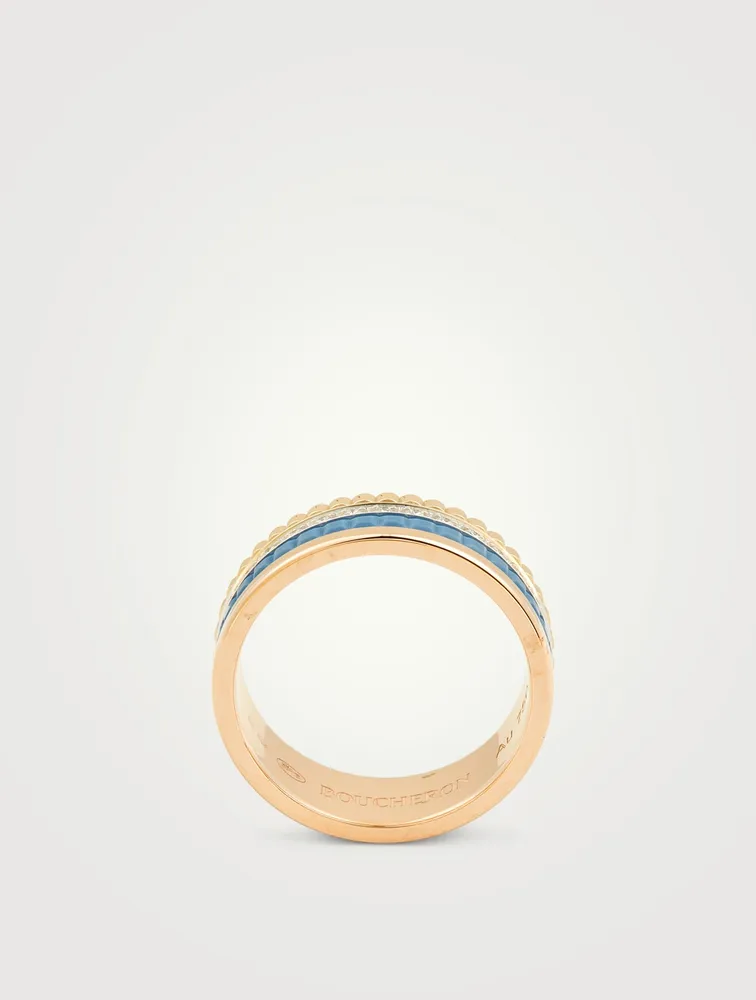 Small Blue Edition Quatre Gold Ring With Ceramic And Diamonds