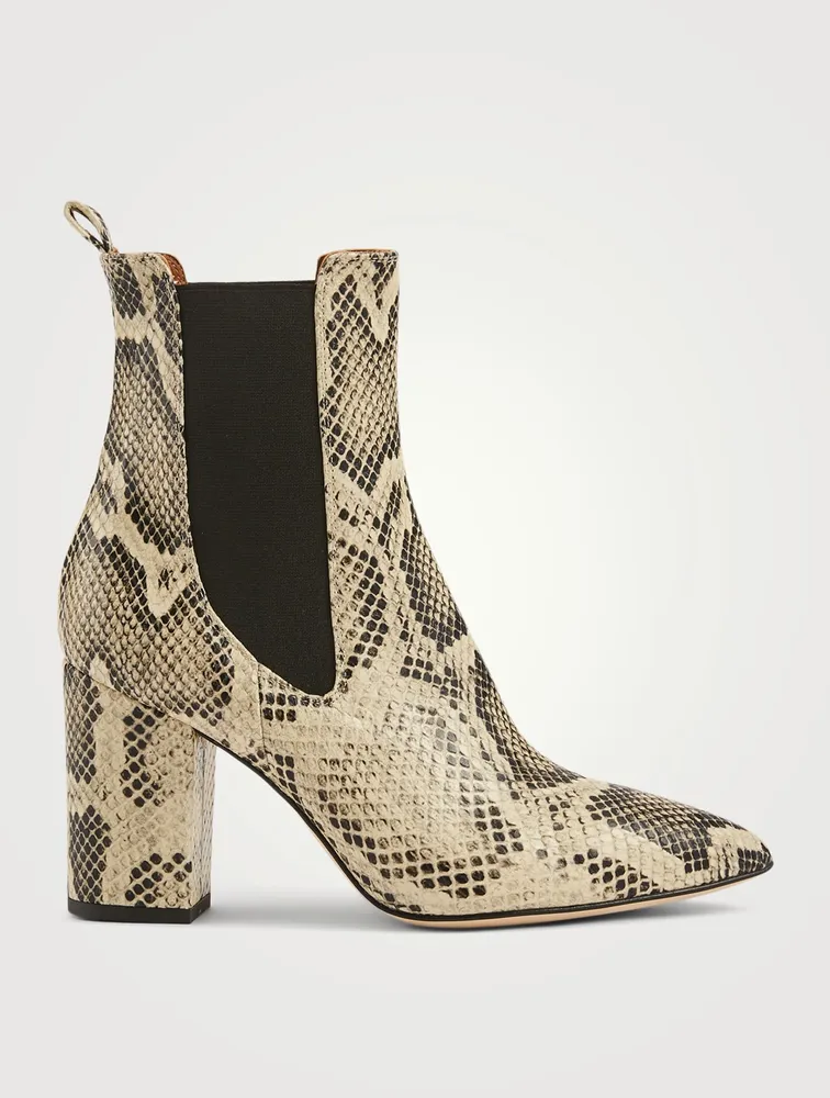 Leather Heeled Ankle Boots Python Print