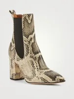 Leather Heeled Ankle Boots Python Print