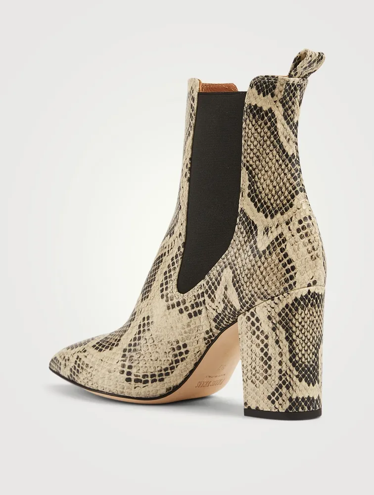 Leather Heeled Ankle Boots Python Print