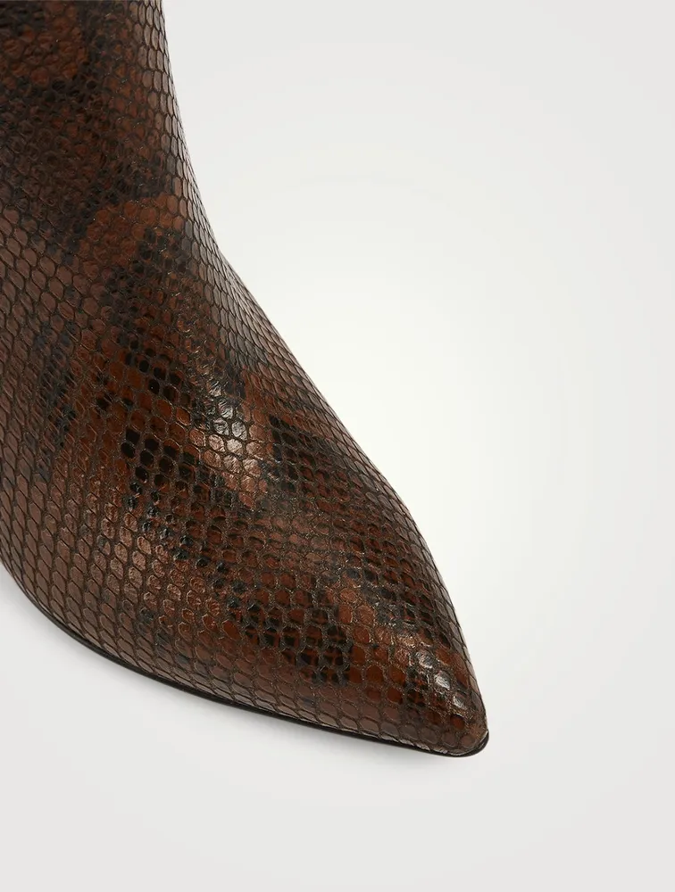 Leather Heeled Knee-High Boots Python Print