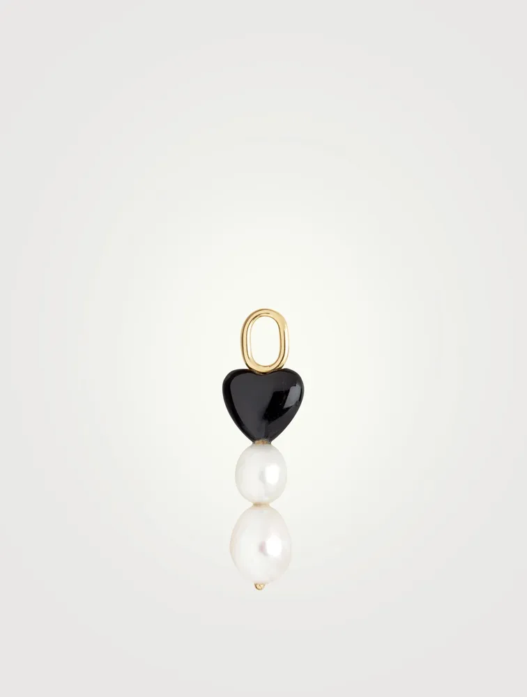 Black Onyx Heart Charm With Pearls