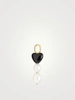 Black Onyx Heart Charm With Pearls