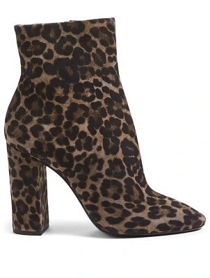 Lou 100 Suede Heeled Ankle Boots In Leopard Print